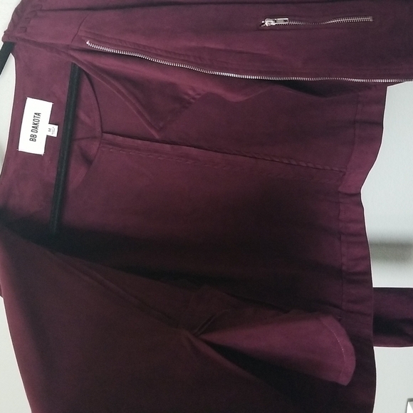 BB Dakota Plum Edgy Faux Suede Moto Crop Jacket Medium mauve wine - Picture 11 of 11